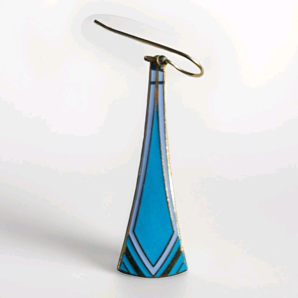 Vintage Isle of Skye Gold Tone Enamel Art Deco Earrings Cobalt Purple Dangle